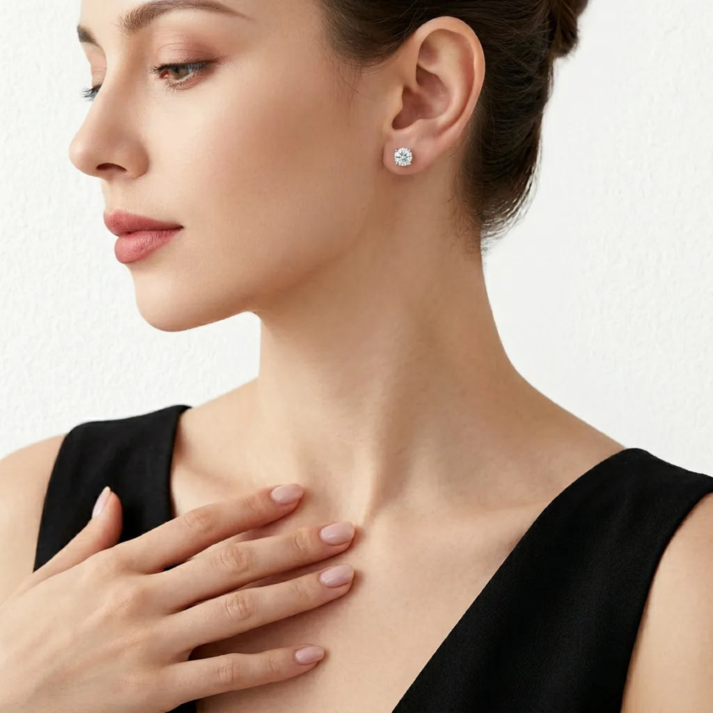 Puro 1 Carat Moissanite Stud Earrings in Sterling Silver