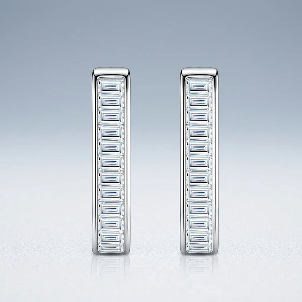 Canalino Moissanite Huggie Hoop Earrings in Sterling Silver