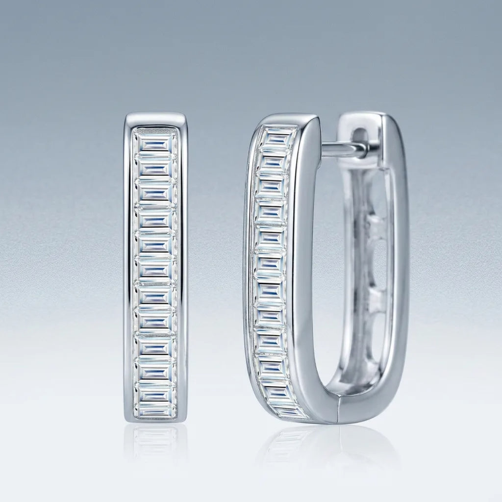 Canalino Moissanite Huggie Hoop Earrings in Sterling Silver