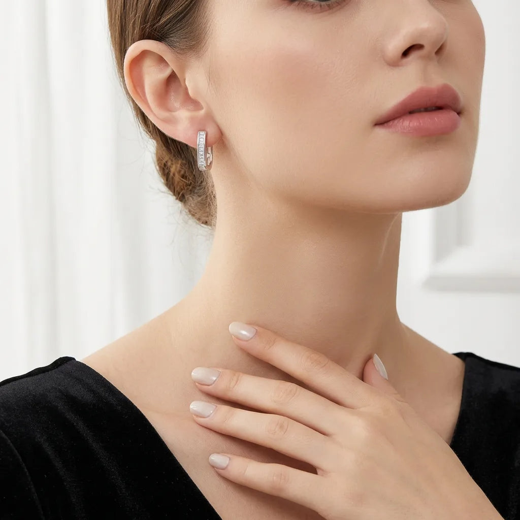 Canalino Moissanite Huggie Hoop Earrings in Sterling Silver
