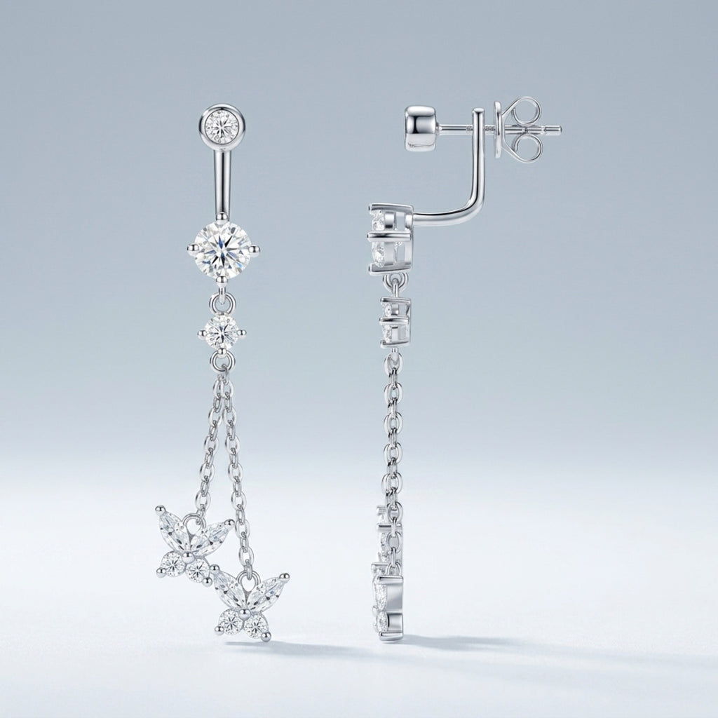 Stellario Moissanite Drop Earrings in Sterling Silver
