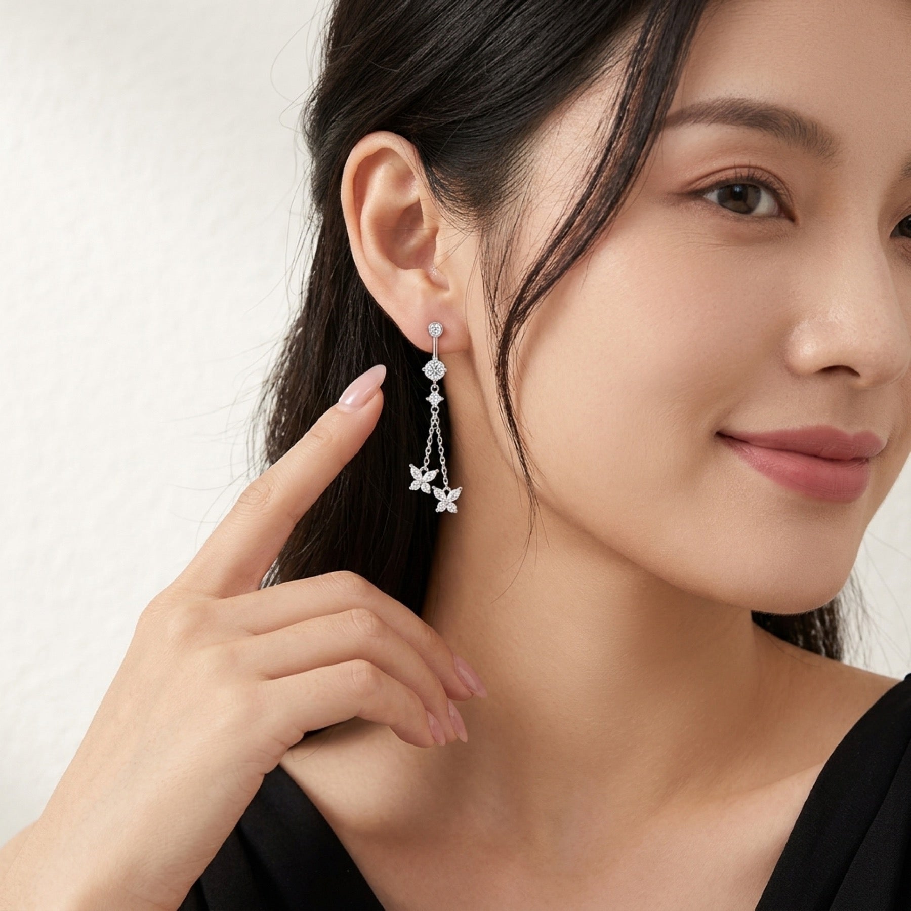 Stellario Moissanite Drop Earrings in Sterling Silver