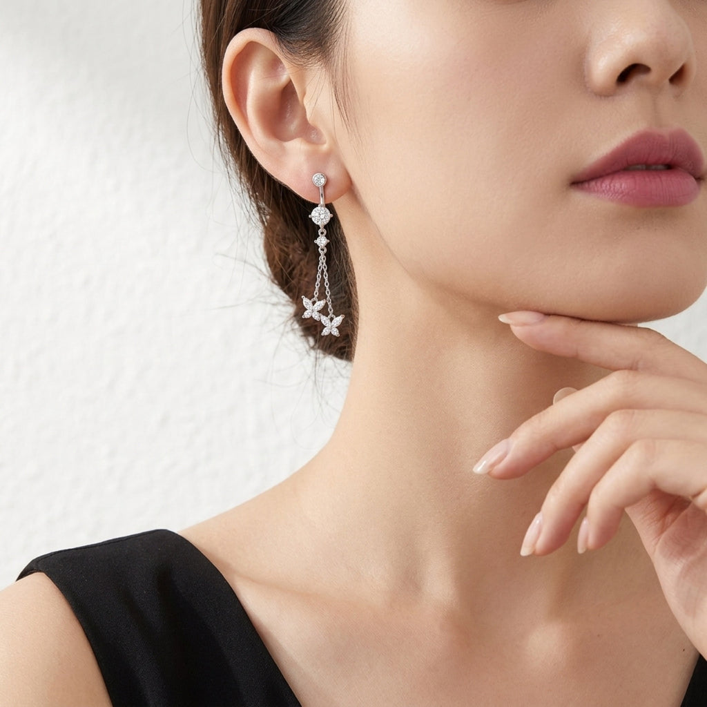 Stellario Moissanite Drop Earrings in Sterling Silver