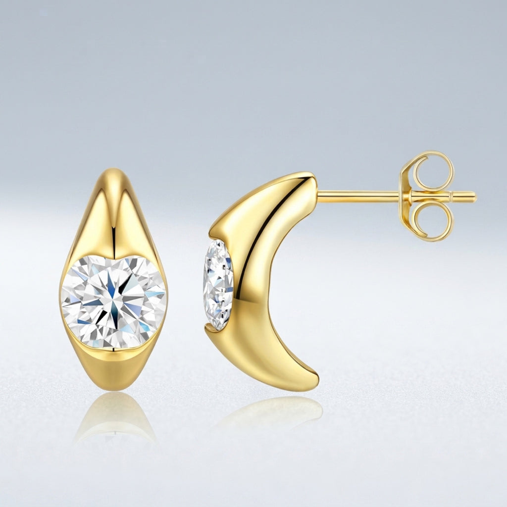 Lunetta Moissanite Stud Earrings in Gold-Tone Sterling Silver