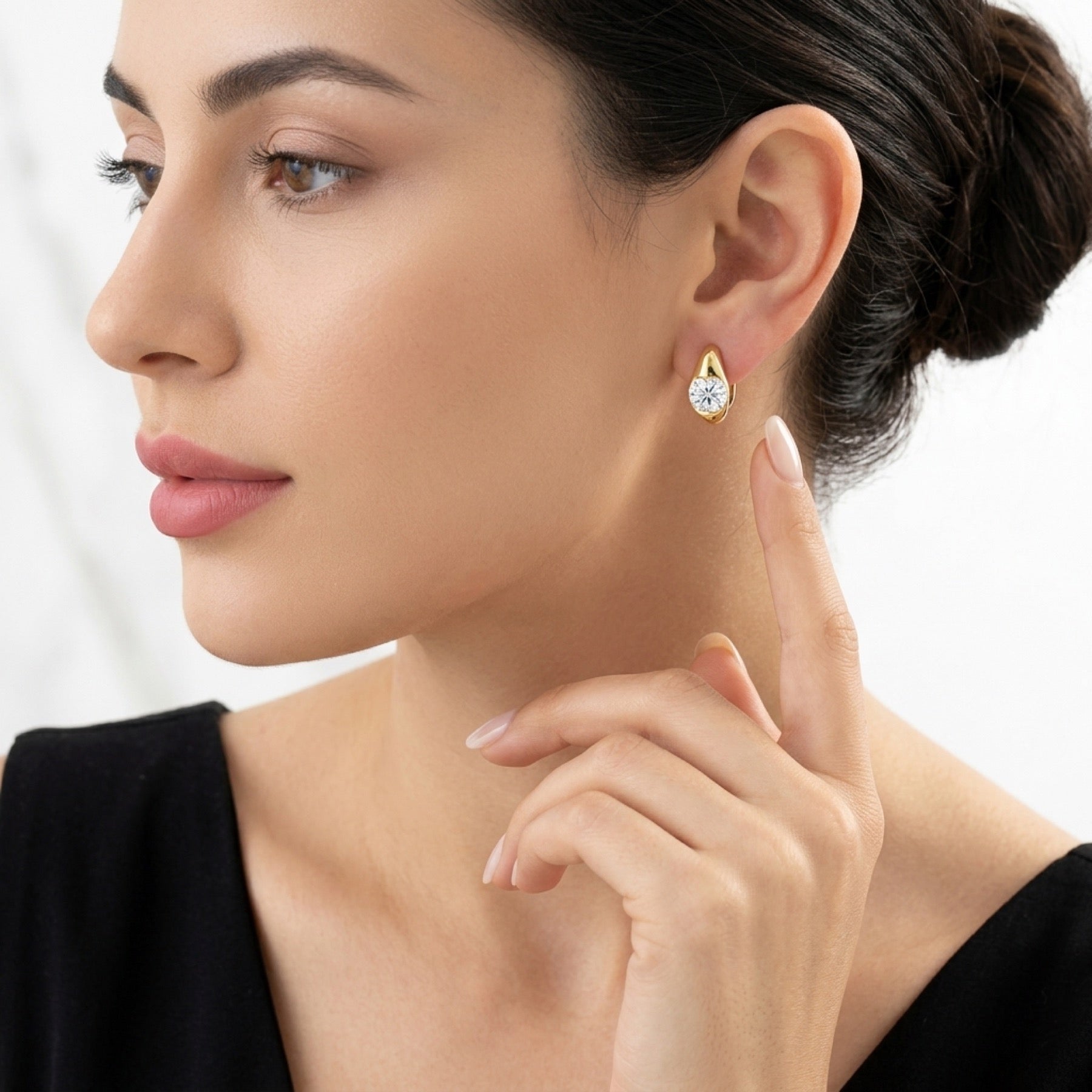 Lunetta Moissanite Stud Earrings in Gold-Tone Sterling Silver