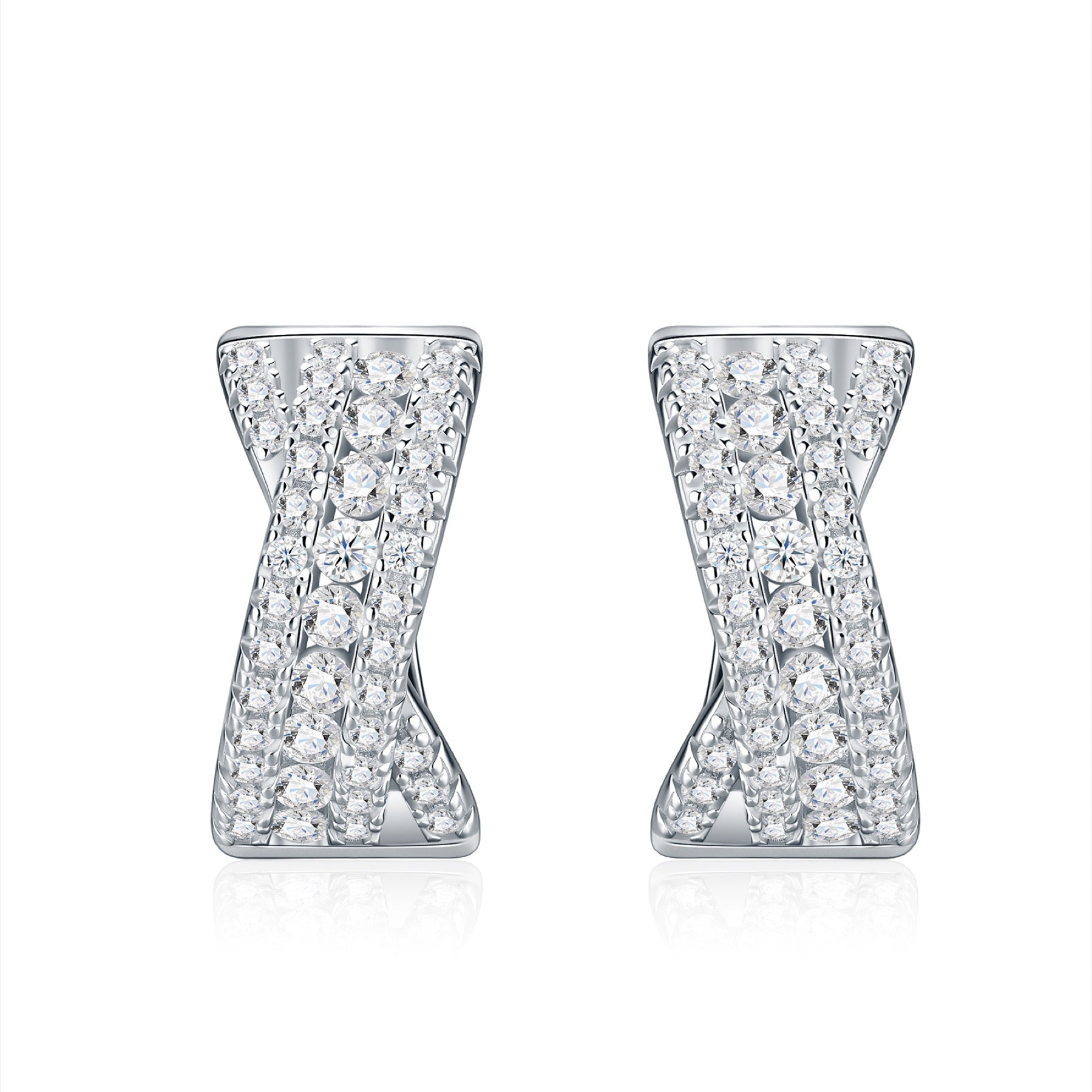 Clessidra Moissanite Huggie Hoop Earrings in Sterling Silver