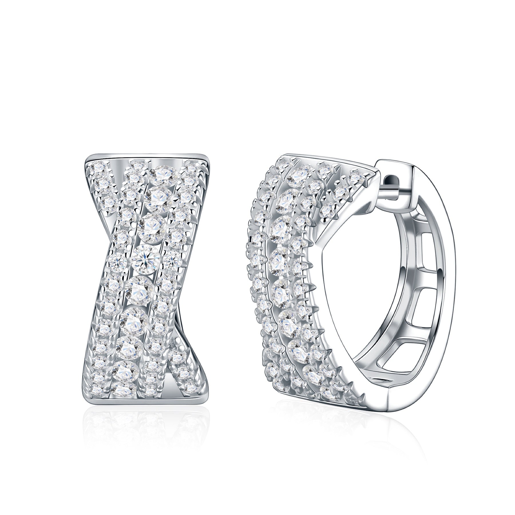Clessidra Moissanite Huggie Hoop Earrings in Sterling Silver