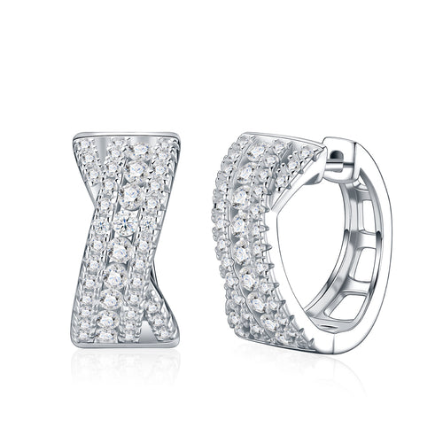 Clessidra Moissanite Huggie Hoop Earrings in Sterling Silver