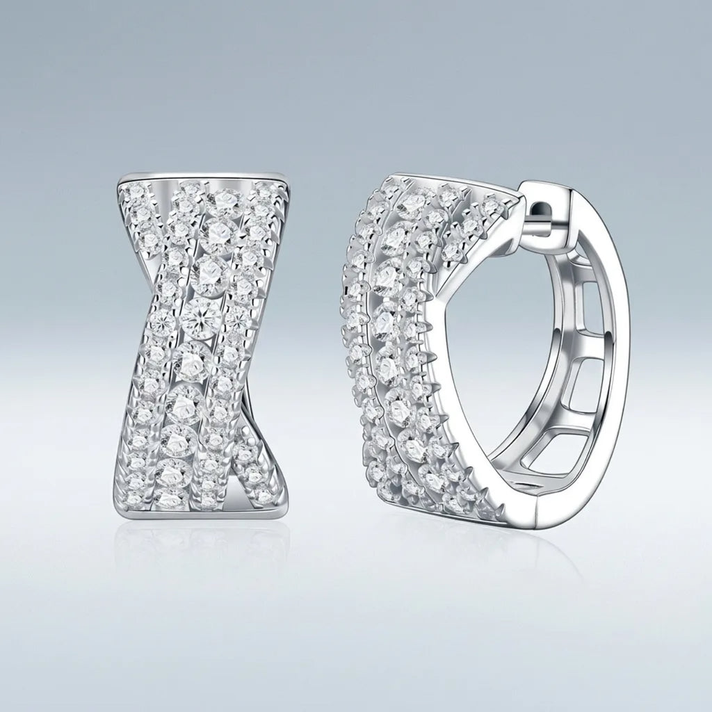Clessidra Moissanite Huggie Hoop Earrings in Sterling Silver
