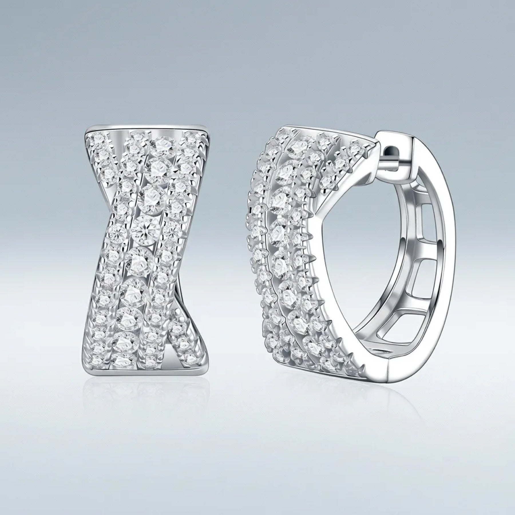 Clessidra Moissanite Huggie Hoop Earrings in Sterling Silver