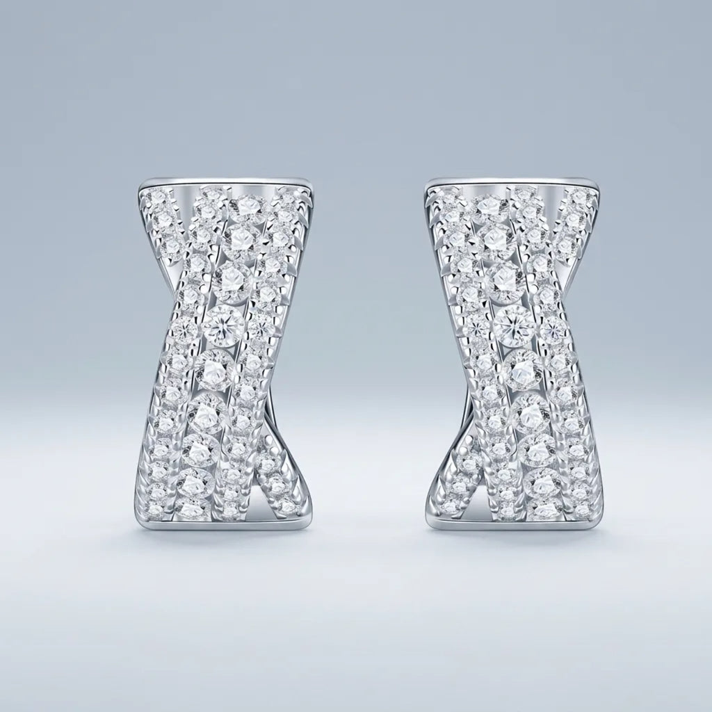 Clessidra Moissanite Huggie Hoop Earrings in Sterling Silver