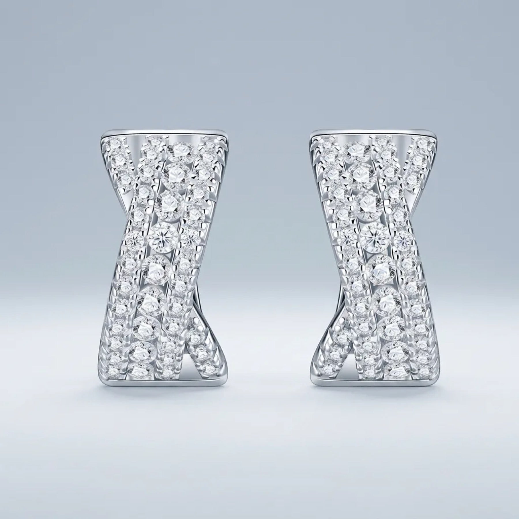 Clessidra Moissanite Huggie Hoop Earrings in Sterling Silver