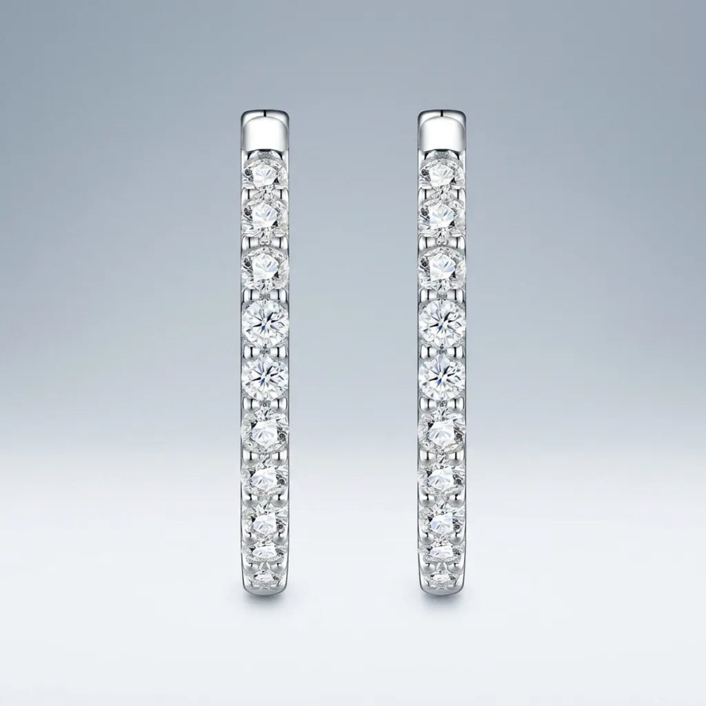 Scaletta Moissanite Huggie Hoop Earrings in Sterling Silver