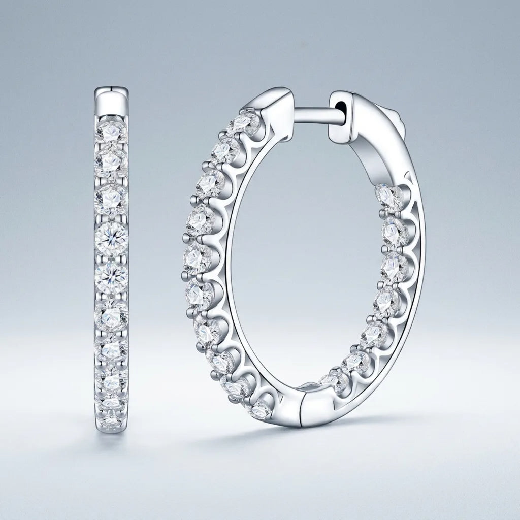 Scaletta Moissanite Huggie Hoop Earrings in Sterling Silver