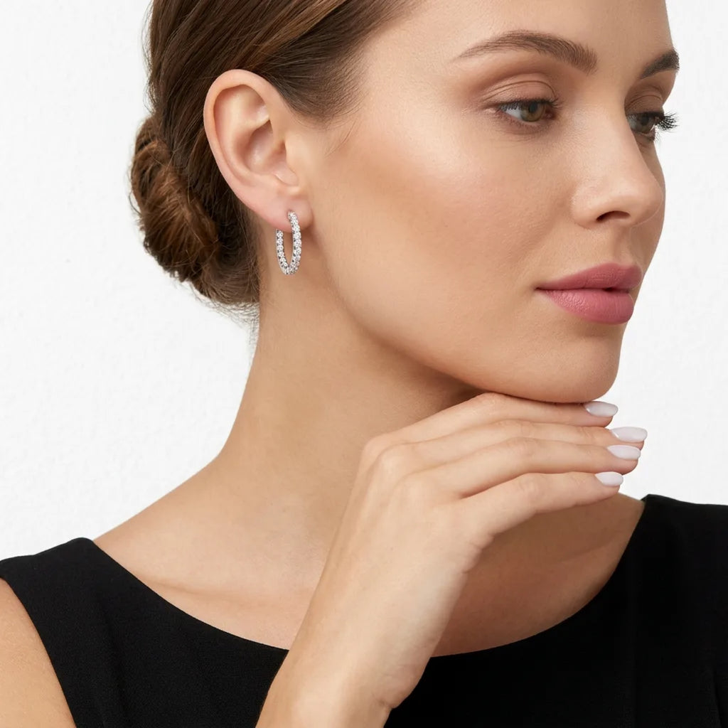 Scaletta Moissanite Huggie Hoop Earrings in Sterling Silver