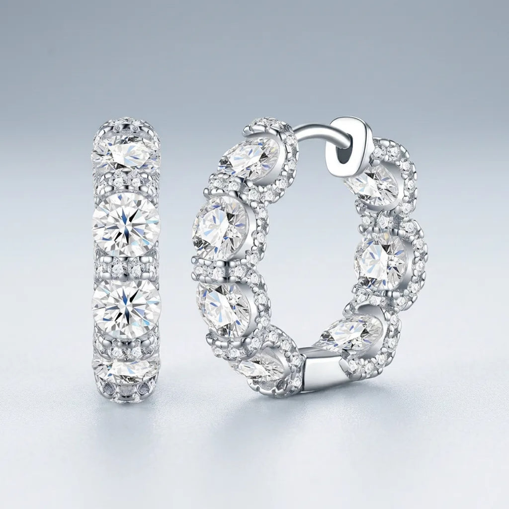 Alternino Moissanite Huggie Hoop Earrings in Sterling Silver