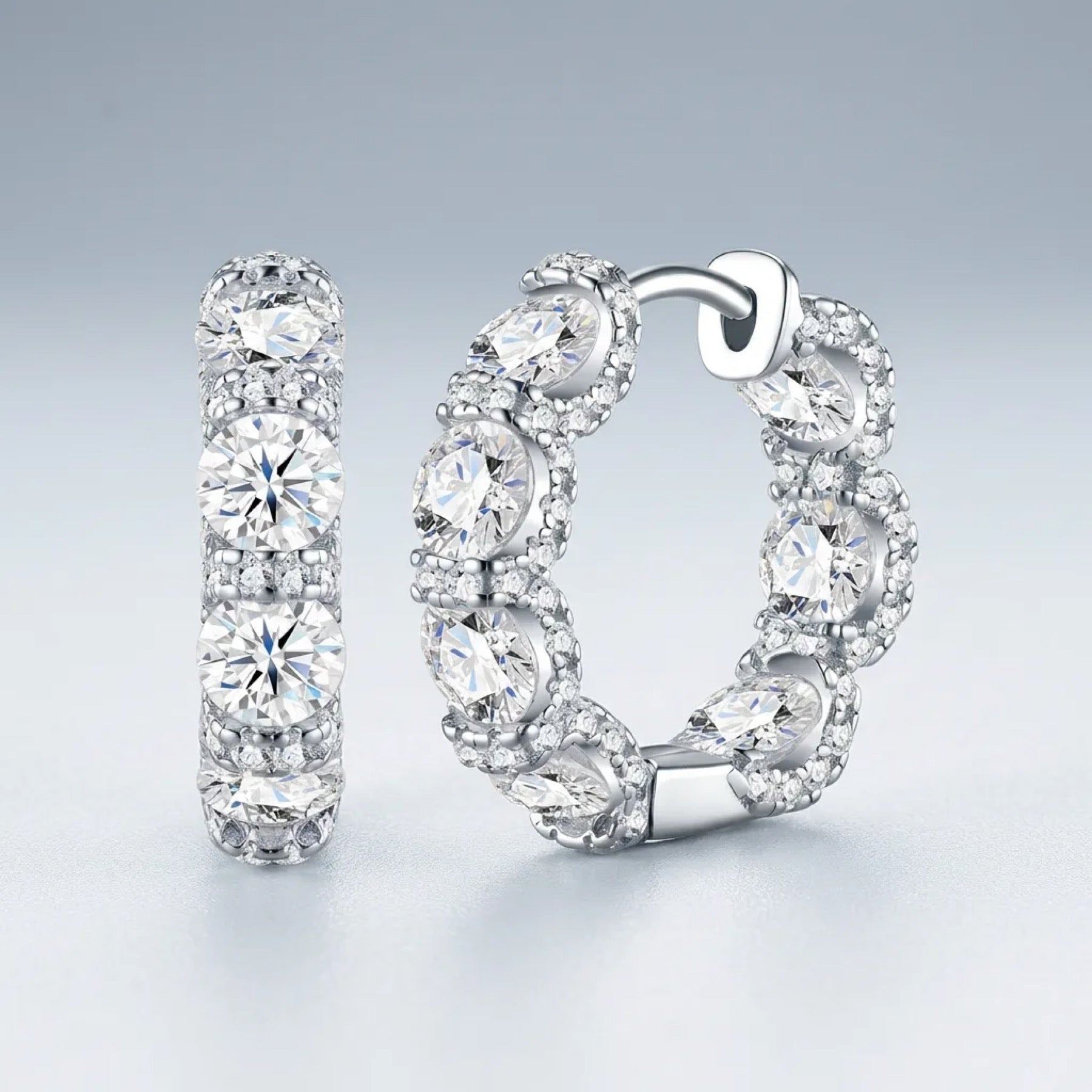 Alternino Moissanite Huggie Hoop Earrings in Sterling Silver