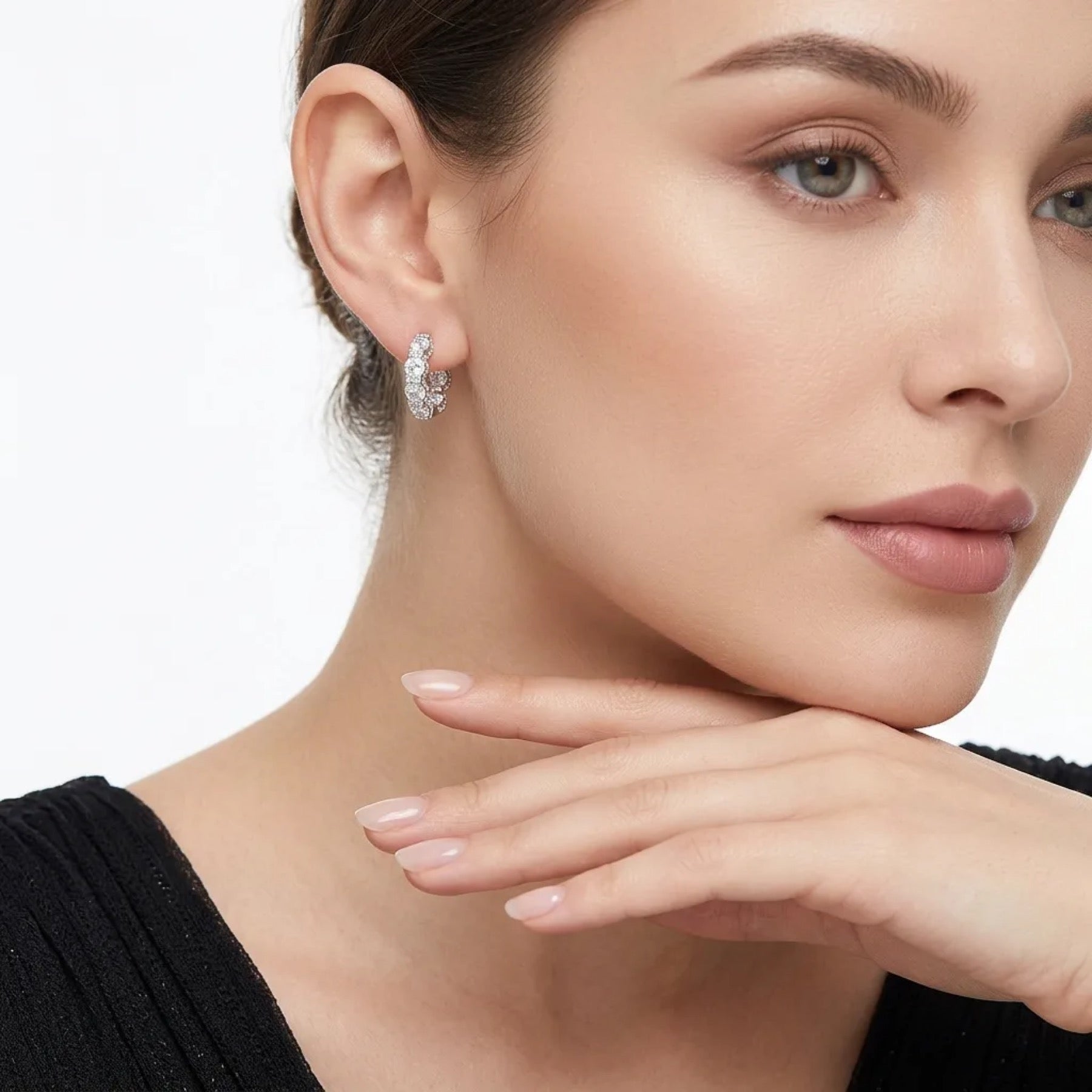 Alternino Moissanite Huggie Hoop Earrings in Sterling Silver
