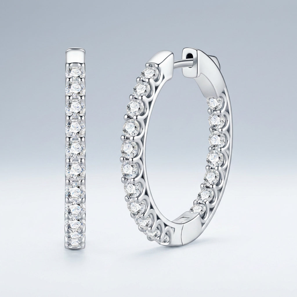 Ovalina Moissanite Huggie Hoop Earrings in Sterling Silver