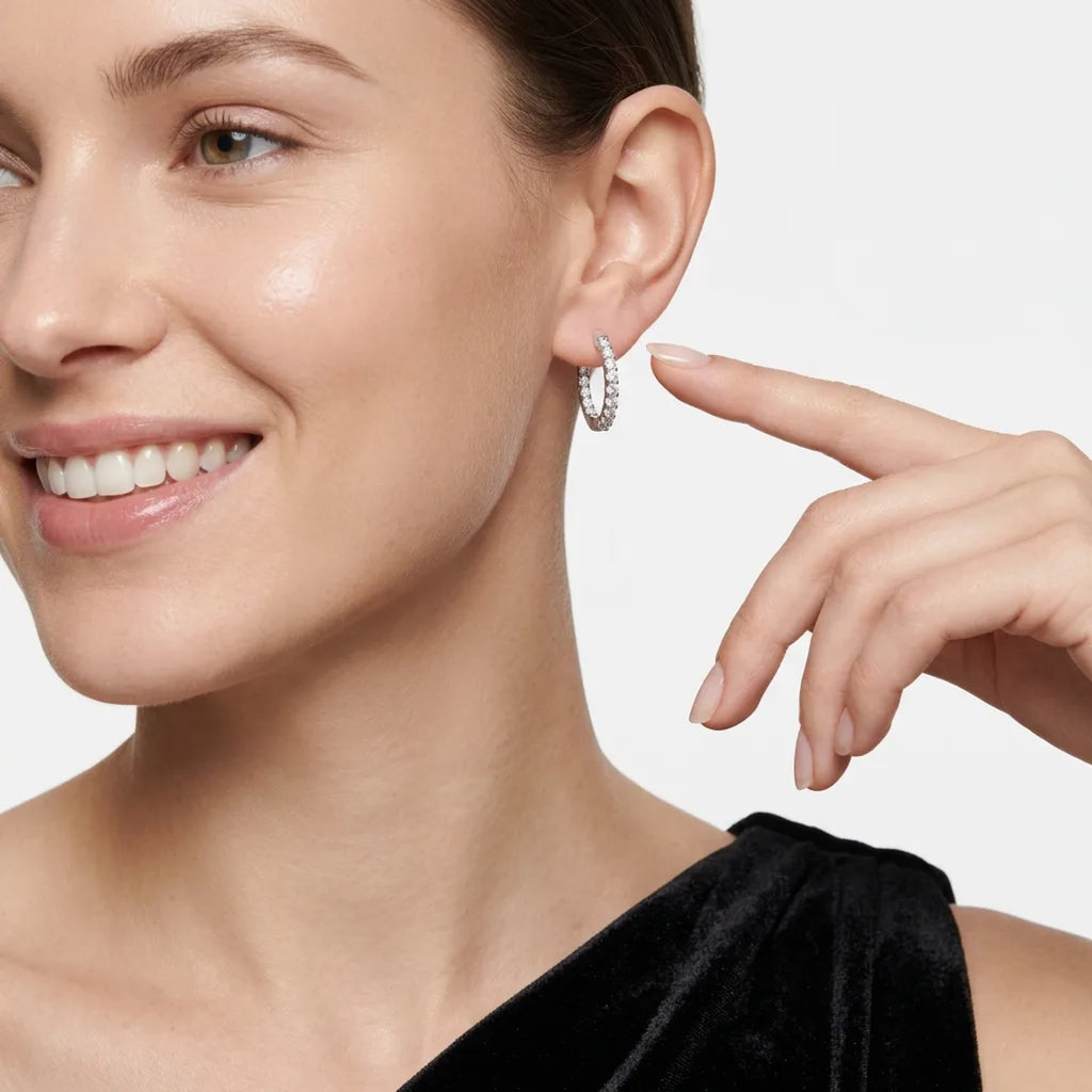 Ovalina Moissanite Huggie Hoop Earrings in Sterling Silver