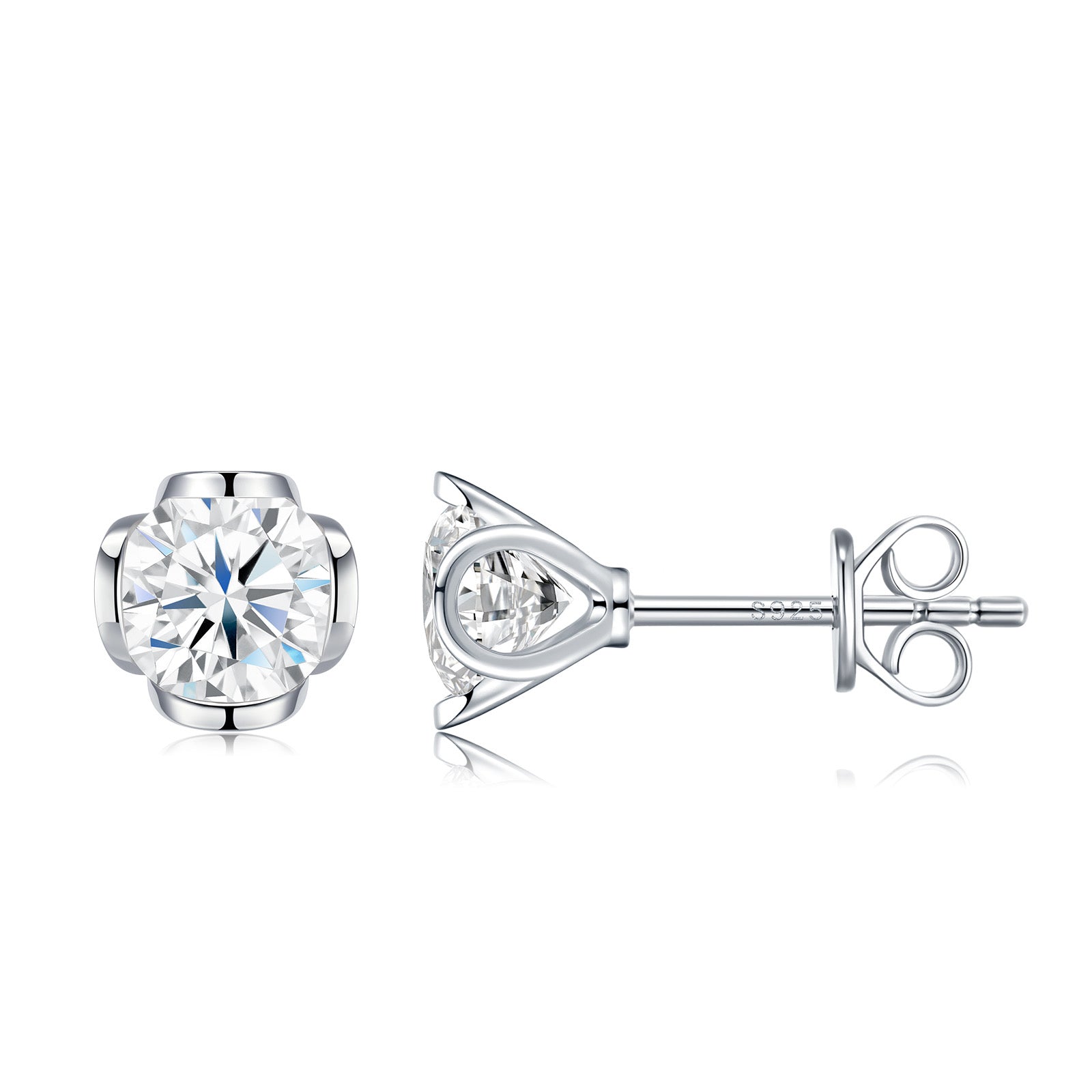 Fiorello 1 Carat Moissanite Stud Earrings in Sterling Silver