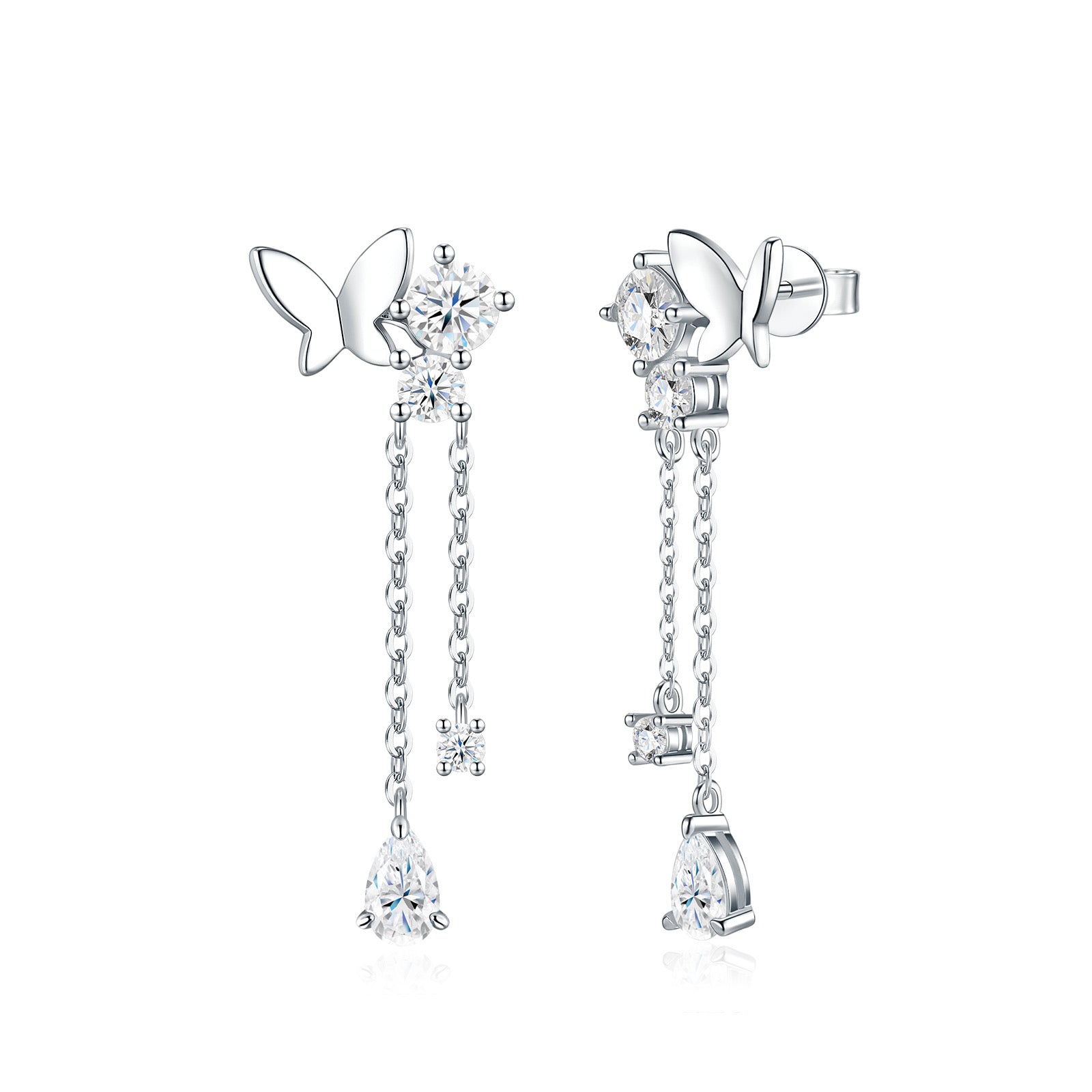 Farfallpendente Moissanite Drop Earrings in Sterling Silver