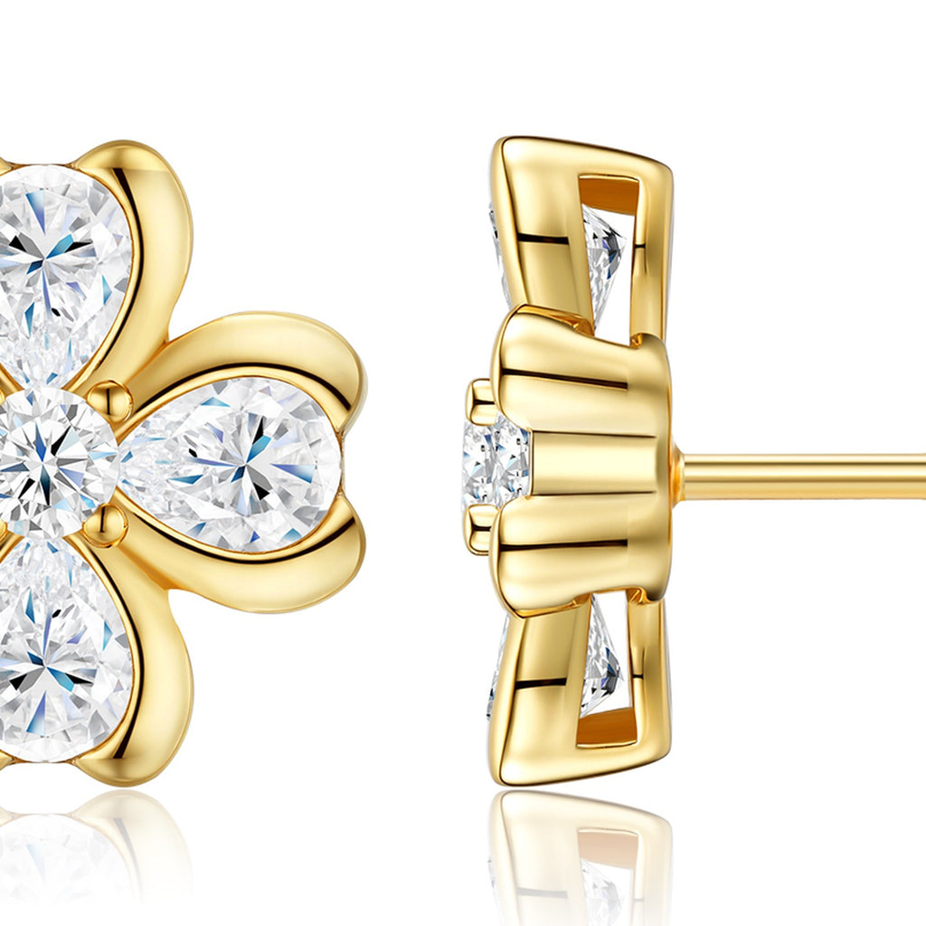 Fiorodoro Moissanite Flower Stud Earrings in Gold-Tone Sterling Silver — detail