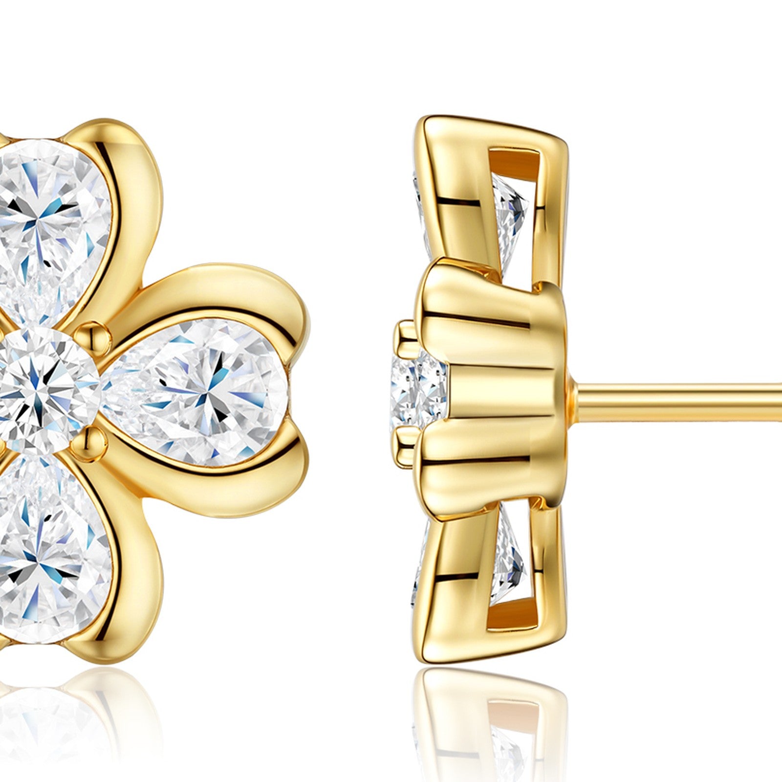 Fiorodoro Moissanite Flower Stud Earrings in Gold-Tone Sterling Silver — detail