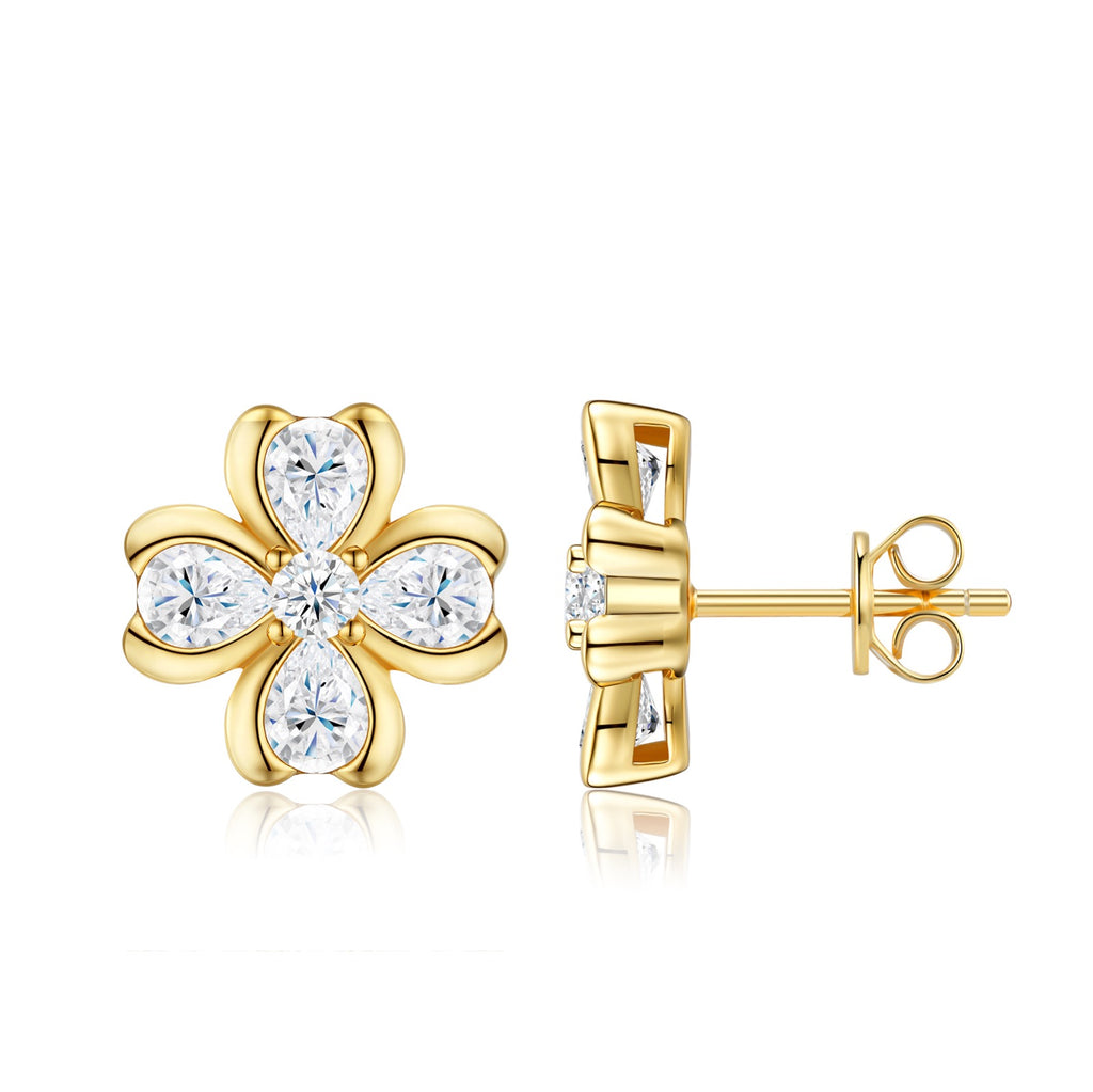 Fiorodoro Moissanite Flower Stud Earrings in Gold-Tone Sterling Silver