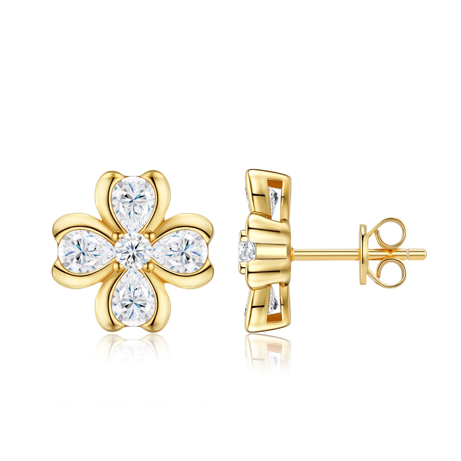 Fiorodoro Moissanite Flower Stud Earrings in Gold-Tone Sterling Silver
