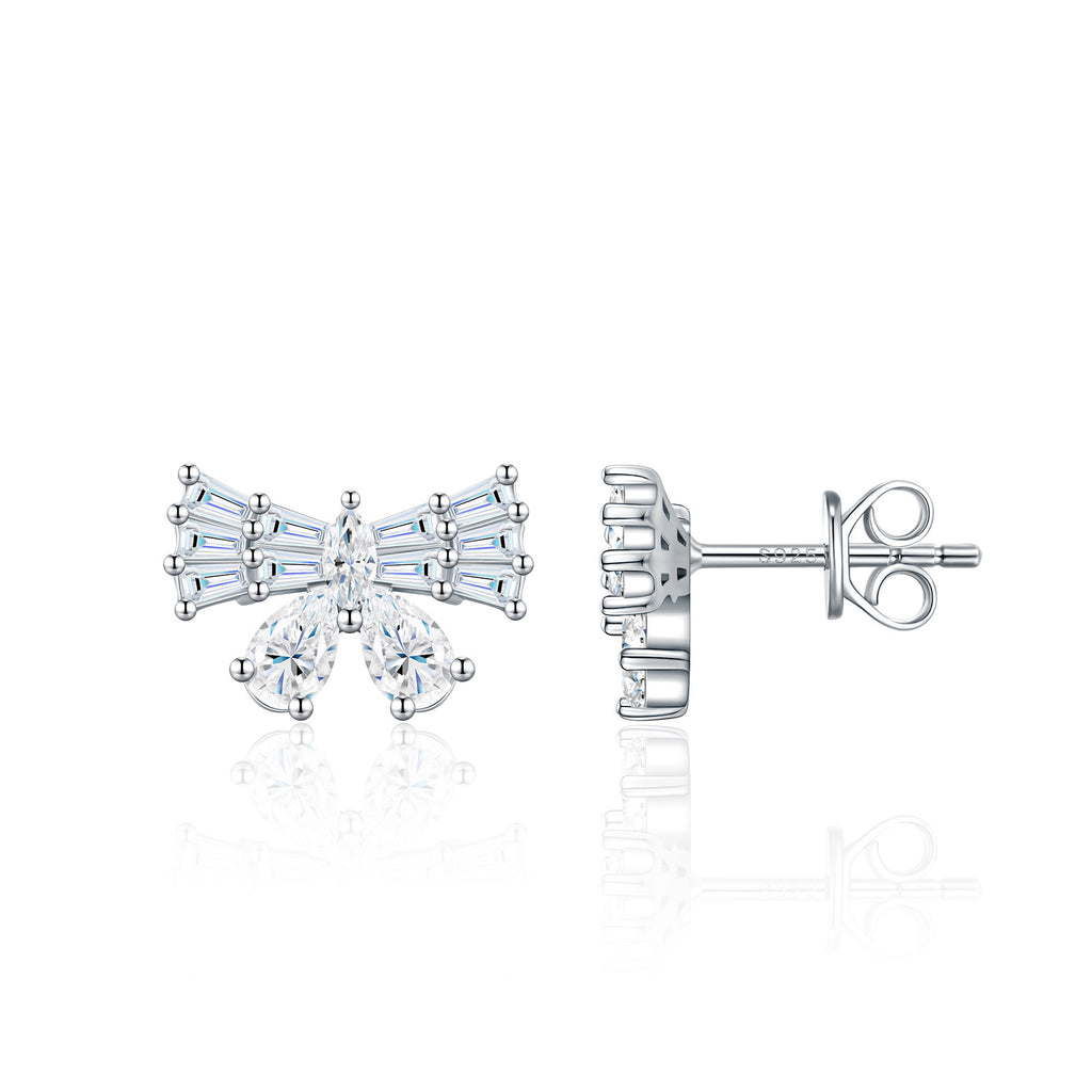 Nastrino Moissanite Bow Stud Earrings in Sterling Silver