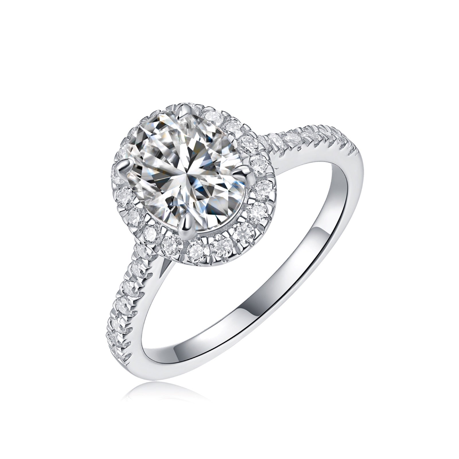 Audrey Oval-Cut Moissanite Halo Ring in Sterling Silver