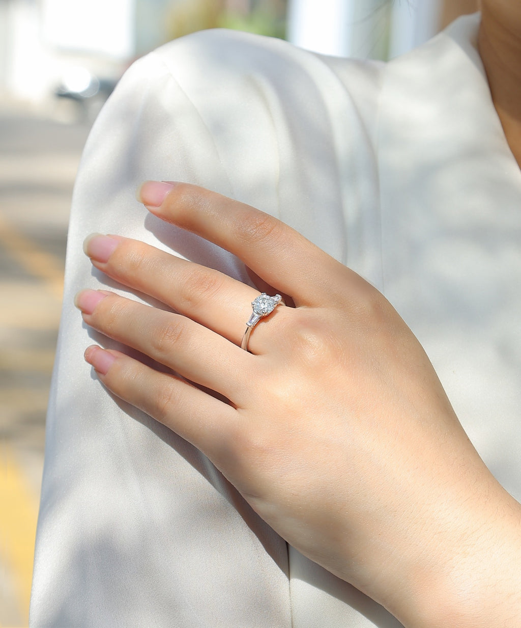 Goddess 1 Carat Moissanite Three-Stone Ring in Sterling Silver