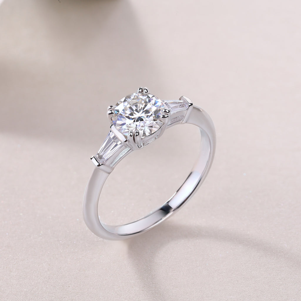 Goddess 1 Carat Moissanite Three-Stone Ring in Sterling Silver