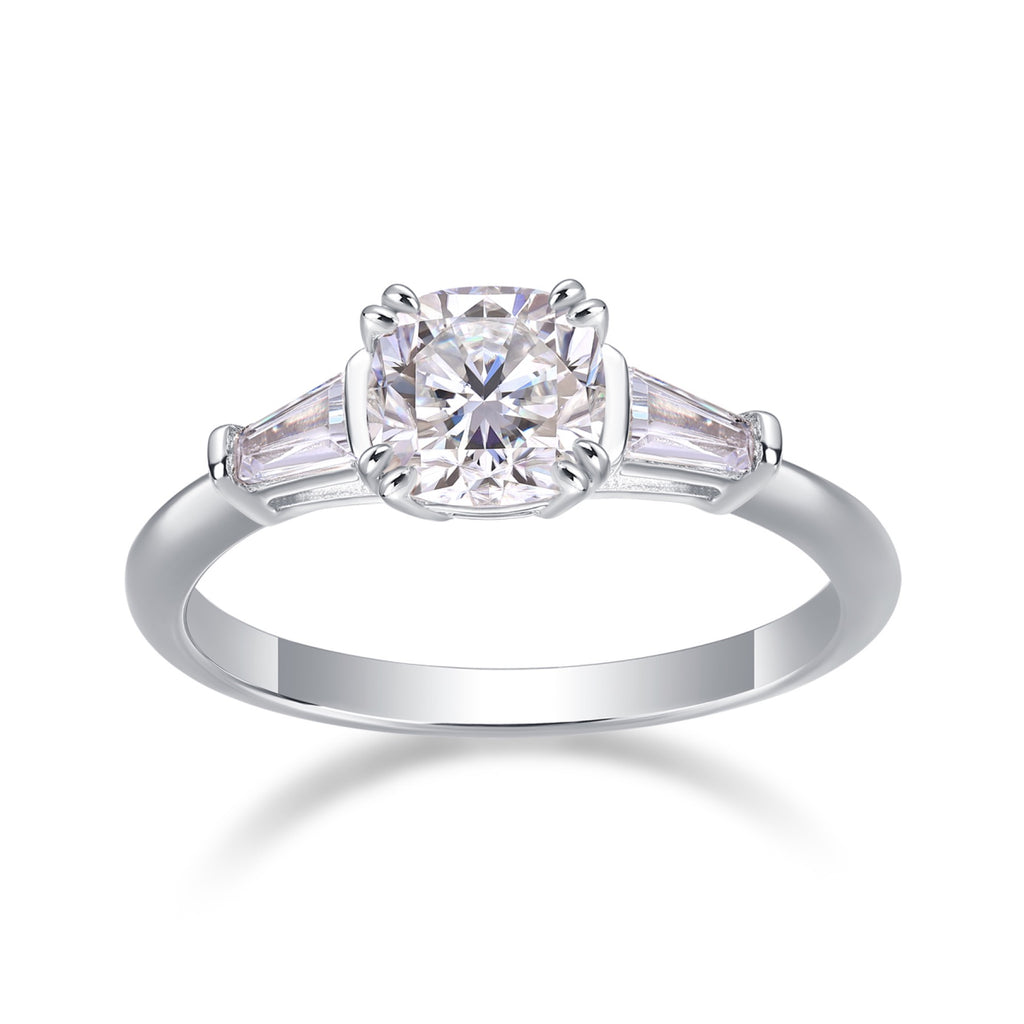 Destiny Cushion-Cut Moissanite Three-Stone Ring in Sterling Silver
