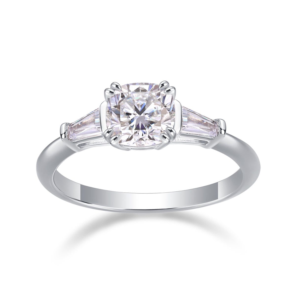 Destiny 1 Carat Cushion-Cut Moissanite Three-Stone Ring in Sterling Silver