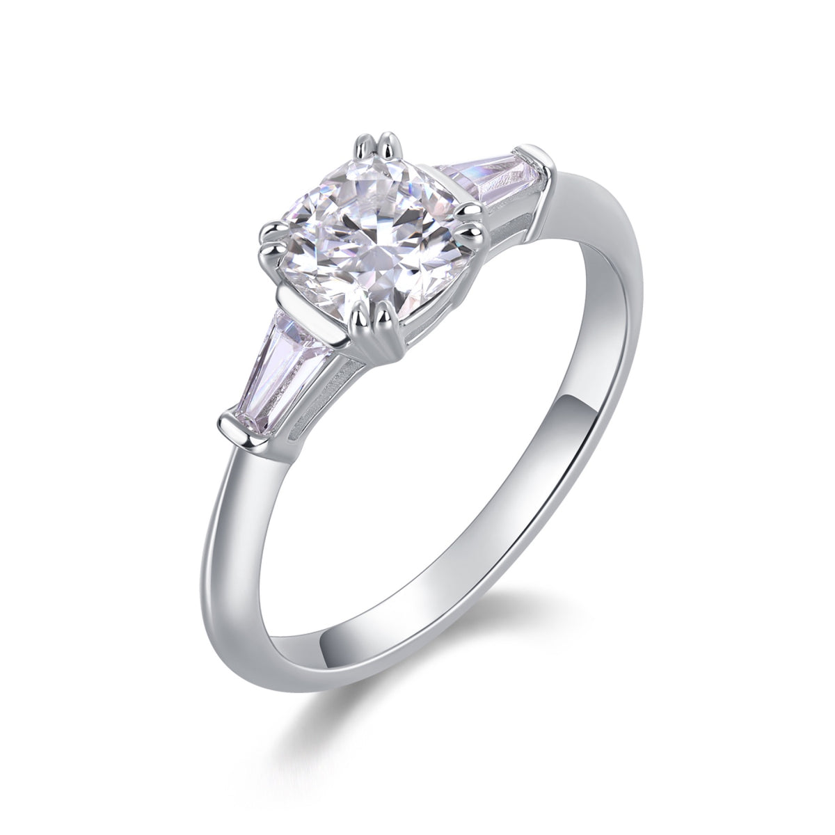 Destiny 1 Carat Cushion-Cut Moissanite Three-Stone Ring in Sterling Silver
