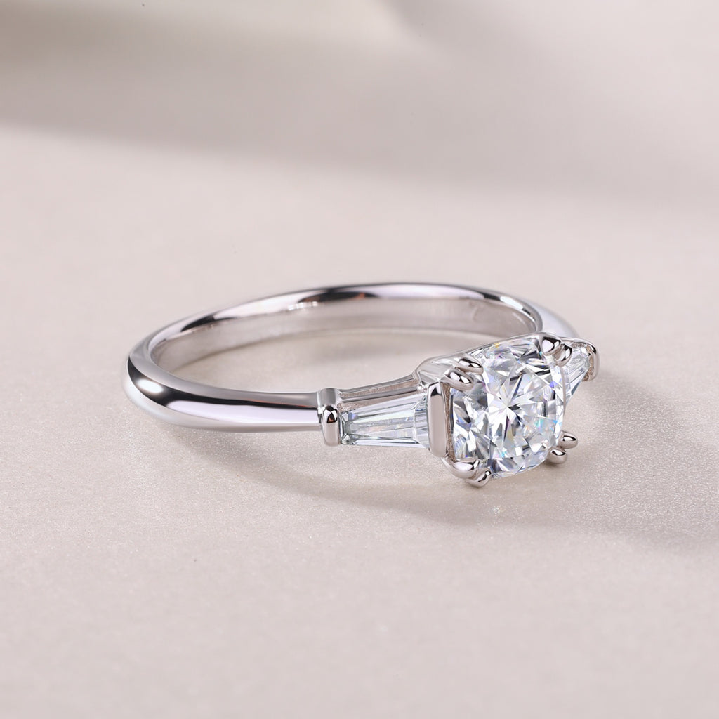 Destiny Cushion-Cut Moissanite Three-Stone Ring in Sterling Silver