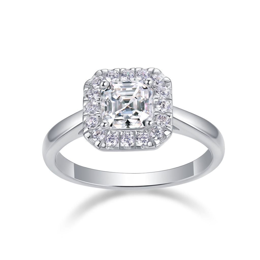 Piazza Cushion-Cut Moissanite Halo Ring in Sterling Silver