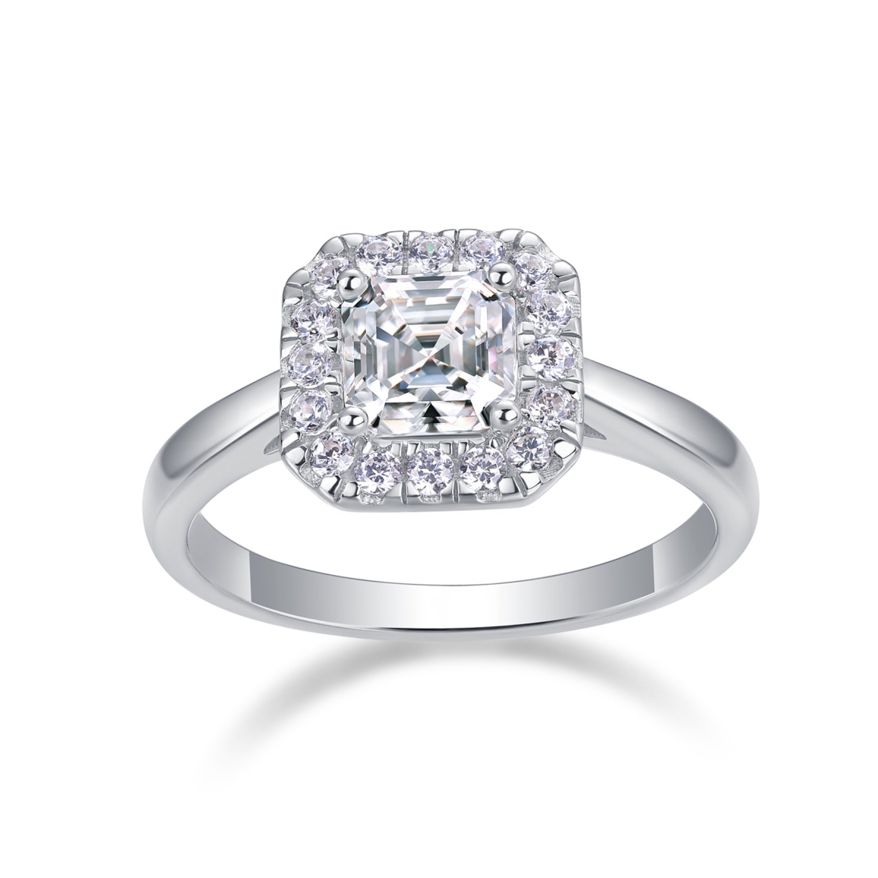 Piazza Cushion-Cut Moissanite Halo Ring in Sterling Silver