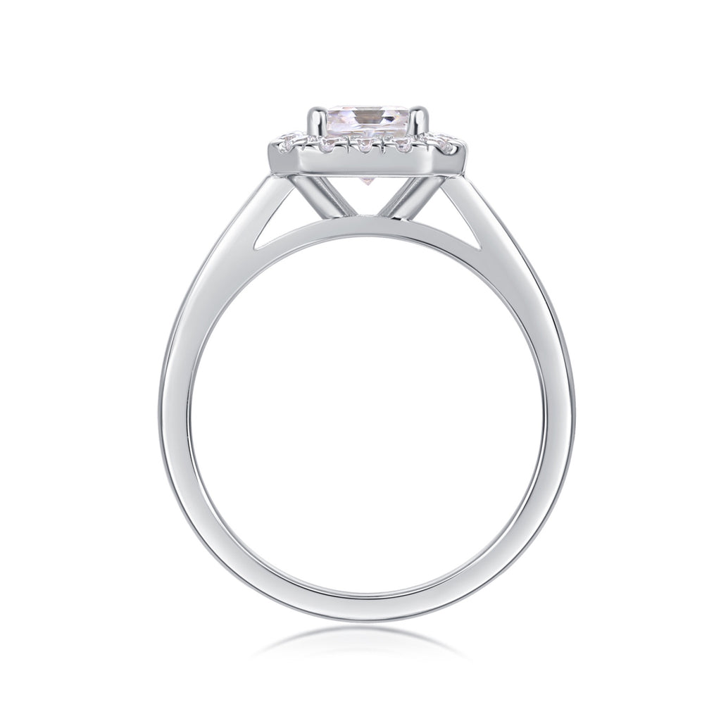 Piazza Cushion-Cut Moissanite Halo Ring in Sterling Silver