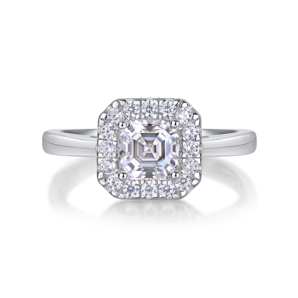 Piazza Cushion-Cut Moissanite Halo Ring in Sterling Silver