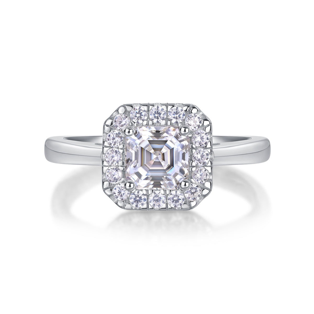 Piazza Asscher-Cut Moissanite Halo Ring in Sterling Silver