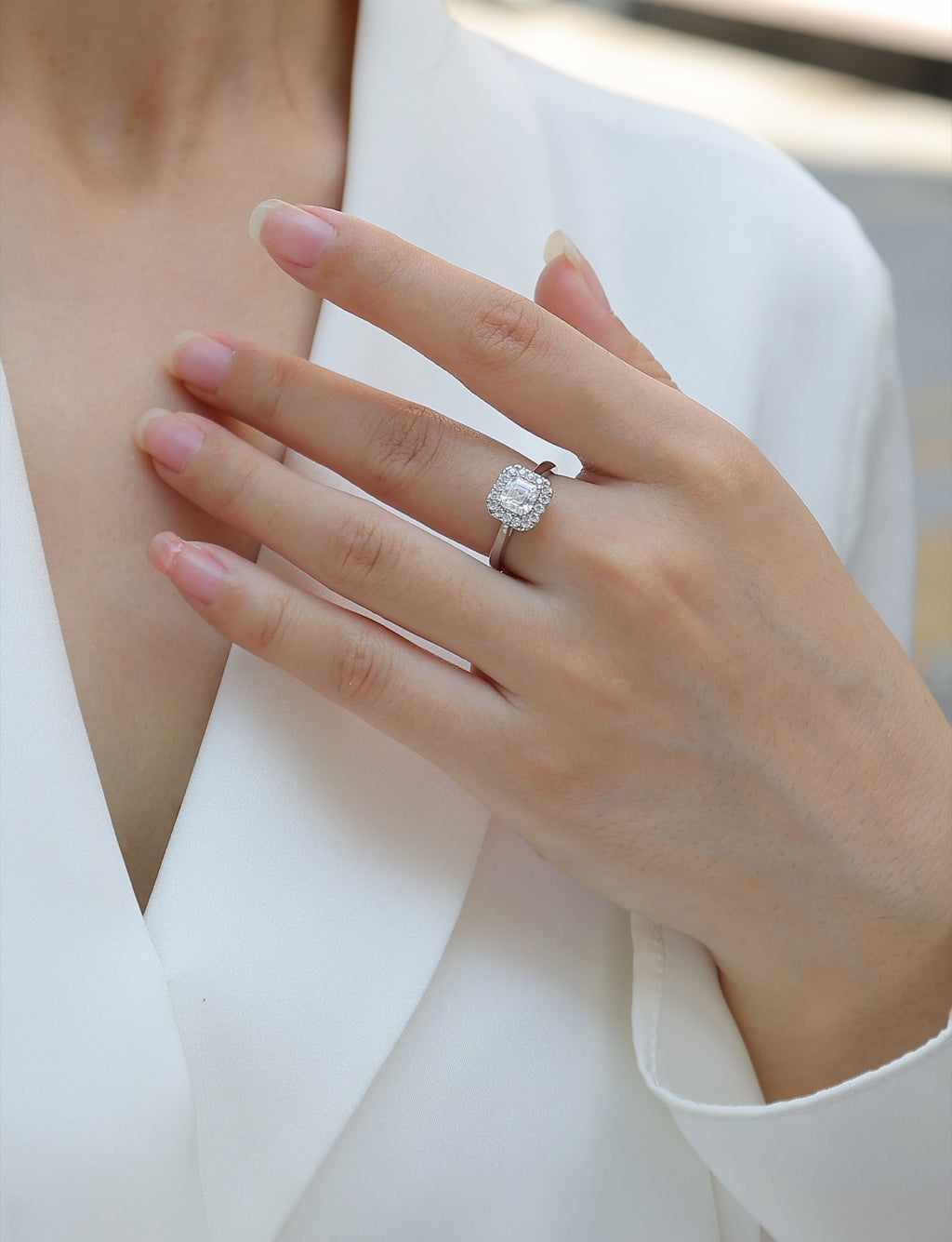 Piazza Cushion-Cut Moissanite Halo Ring in Sterling Silver