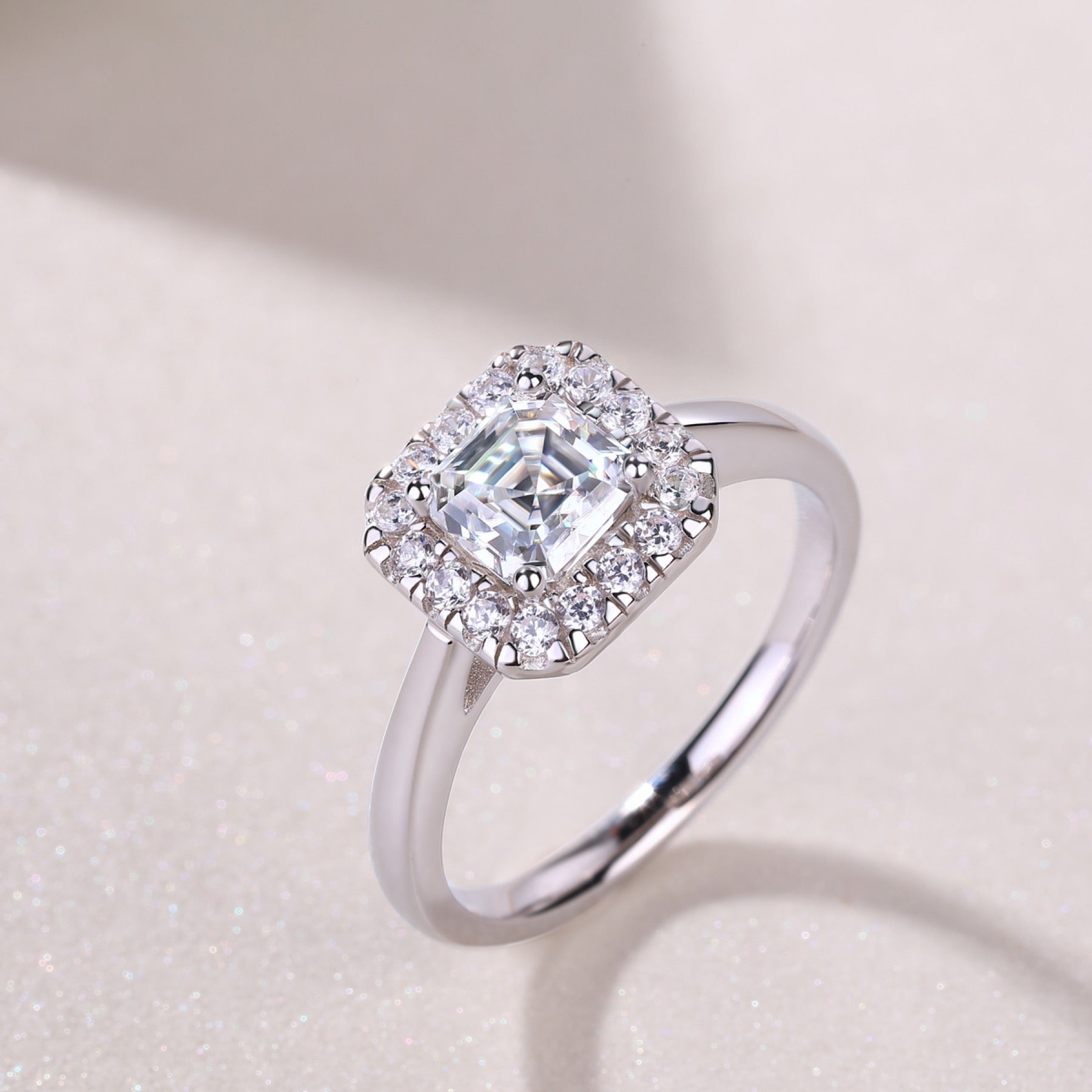 Piazza Cushion-Cut Moissanite Halo Ring in Sterling Silver