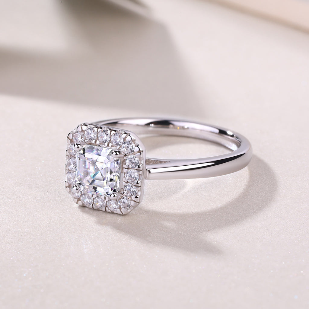 Piazza Cushion-Cut Moissanite Halo Ring in Sterling Silver
