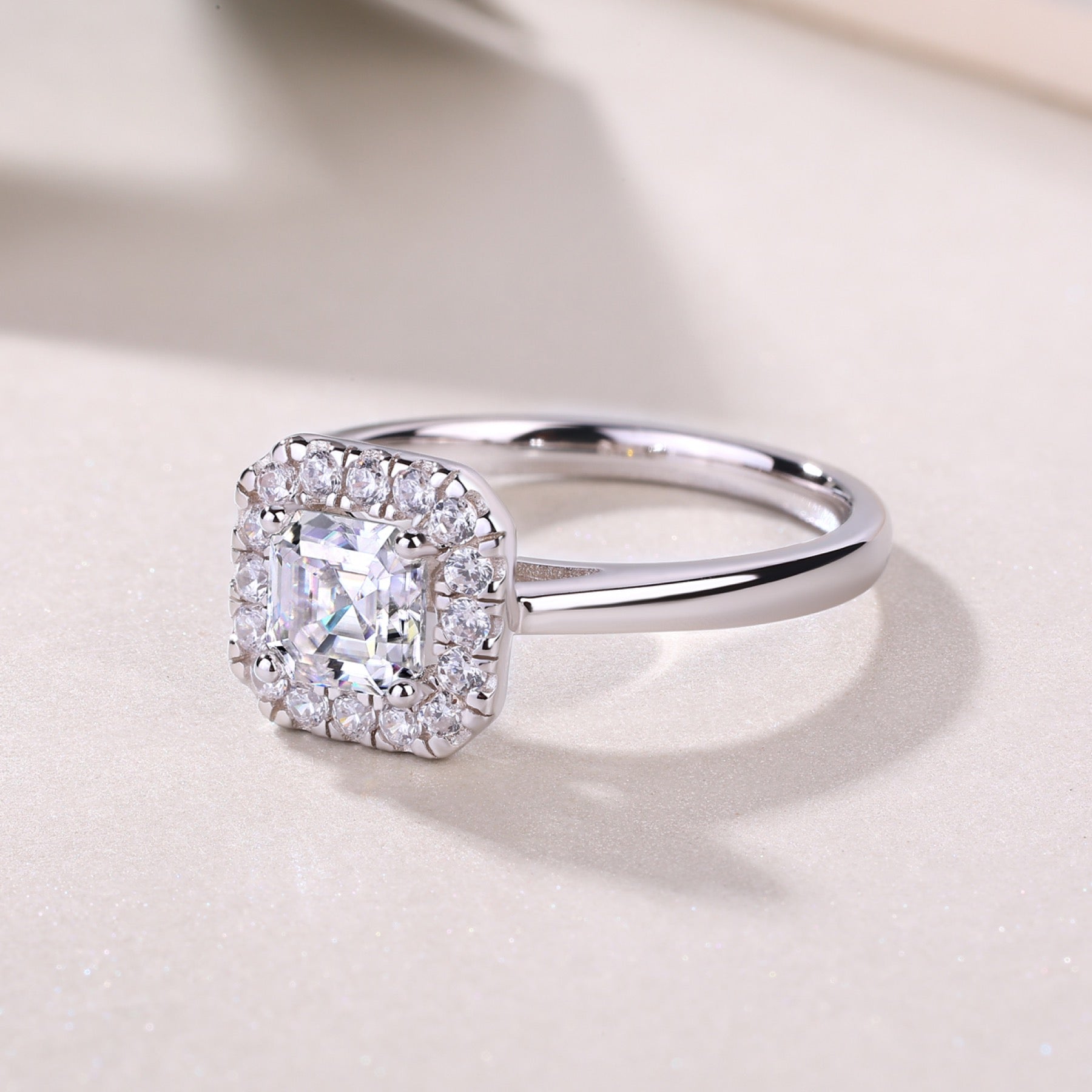 Piazza Cushion-Cut Moissanite Halo Ring in Sterling Silver