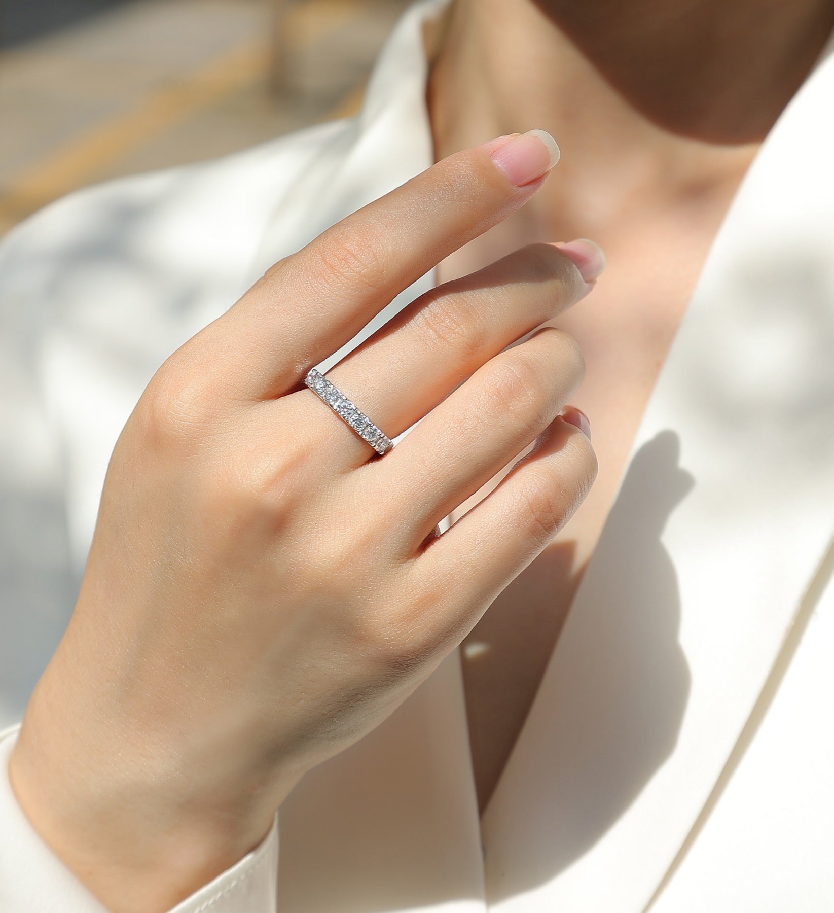 Lucky Seven Moissanite Five-Stone Ring in Sterling Silver