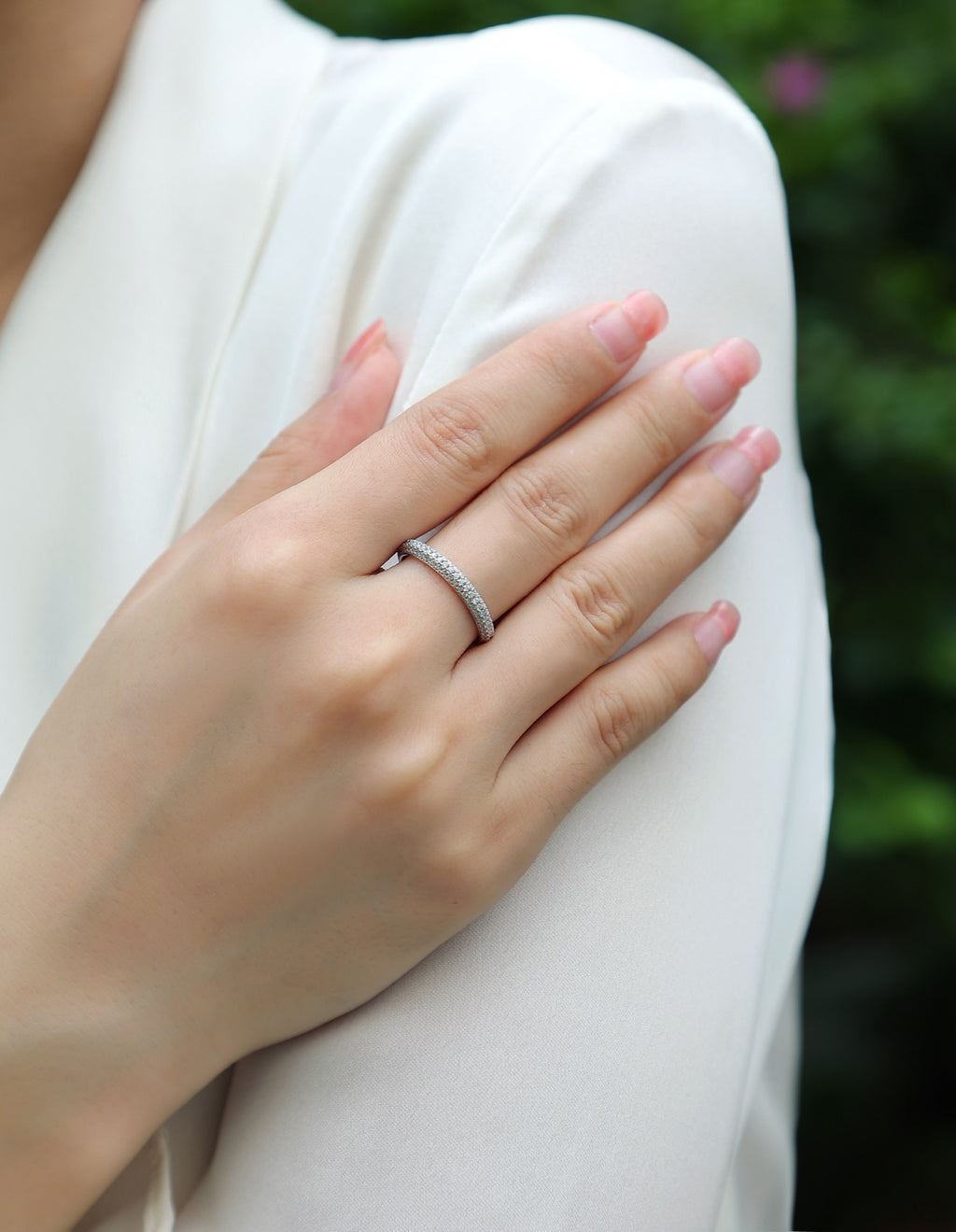 Mr. Right Moissanite Eternity Band Ring in Sterling Silver