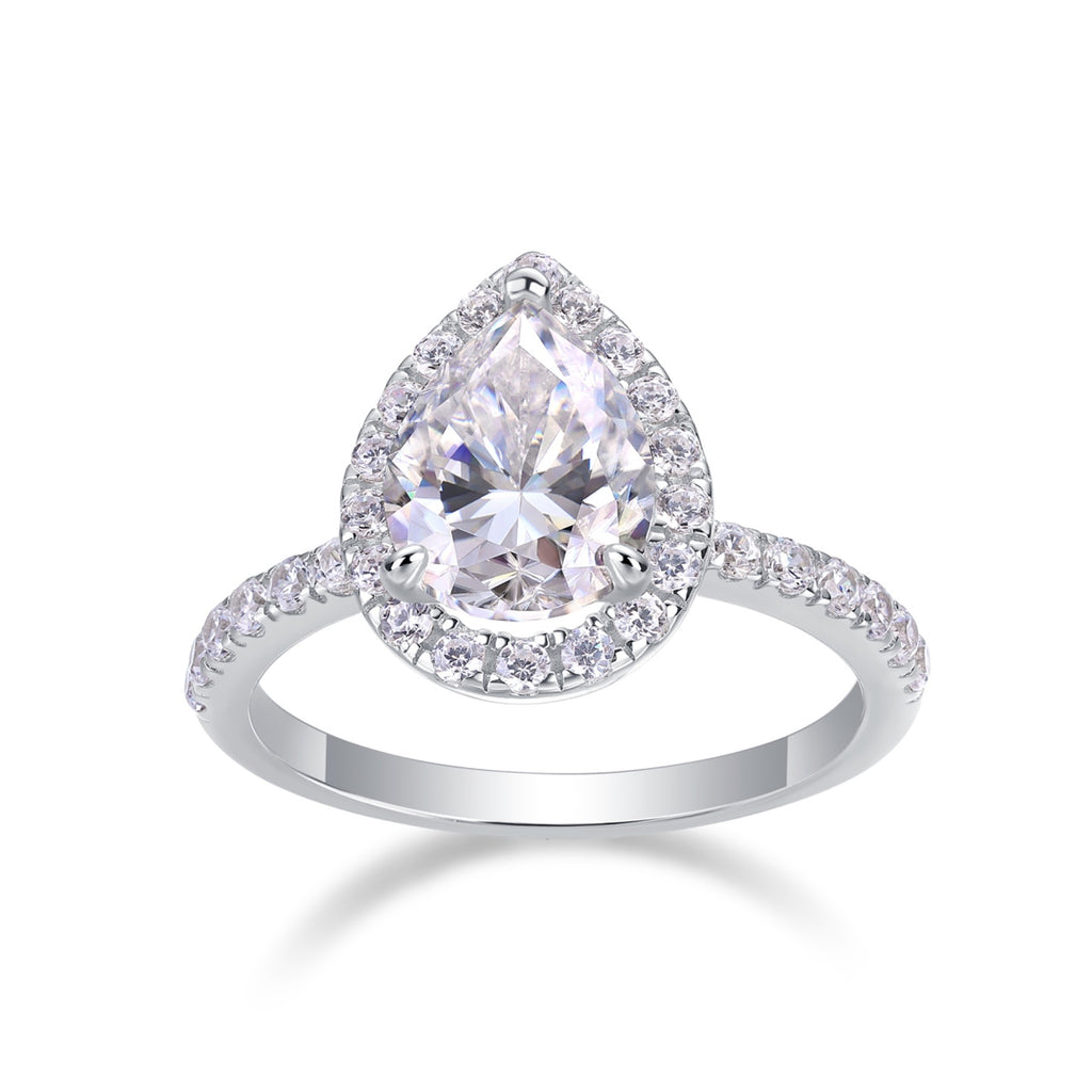 Spark Pear-Cut Moissanite Halo Ring in Sterling Silver